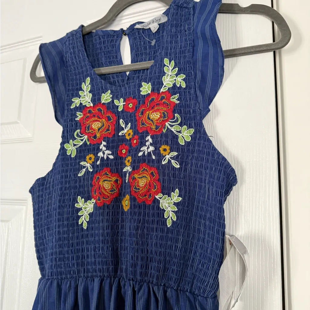 Taylor And Sage Blue Floral Embroidered Ruffle Sleeveless Maxi Dress Summer - Image 8