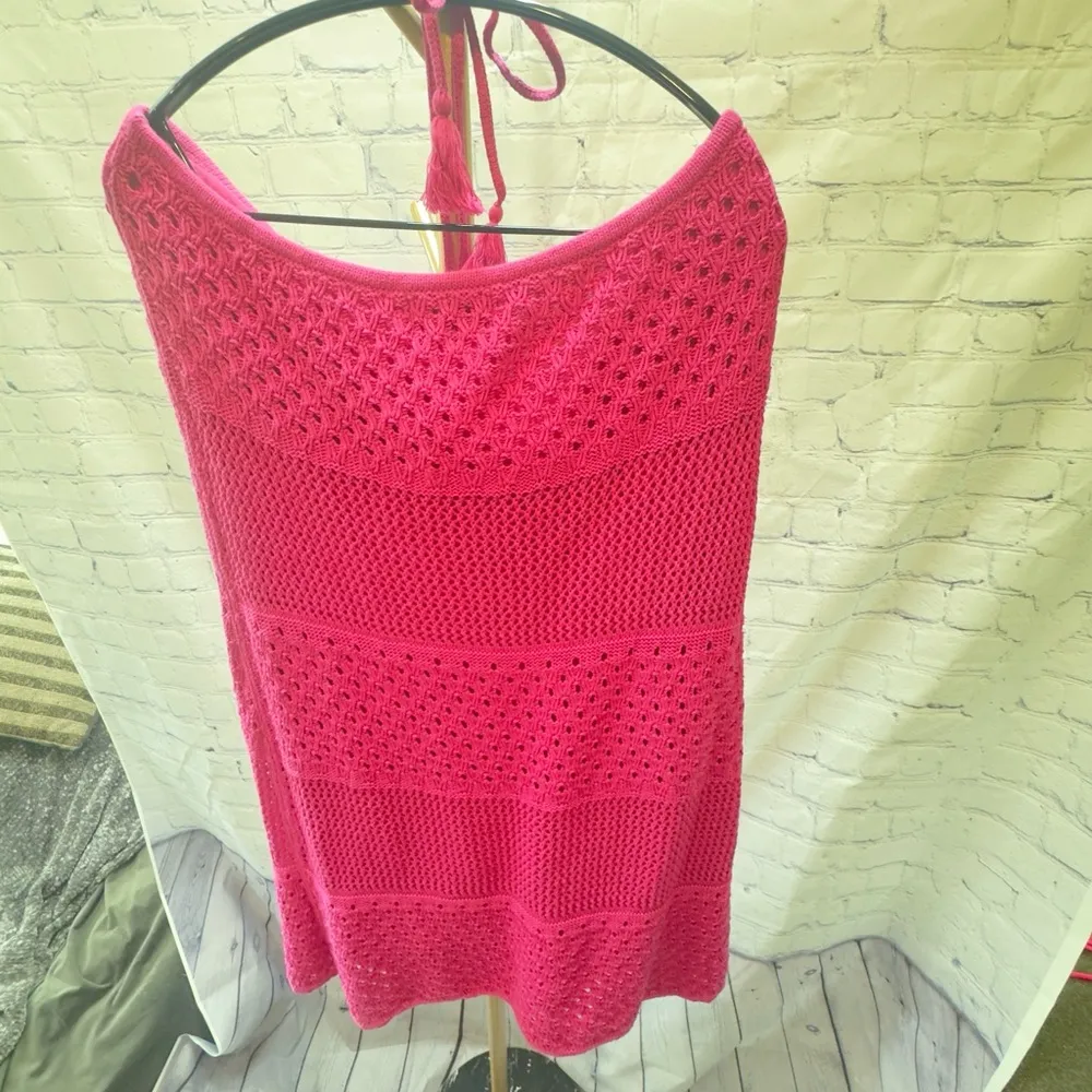 Old Navy Halter Crochet Dress Apron Mini size XL Dragonfruit Pink Color - Image 9