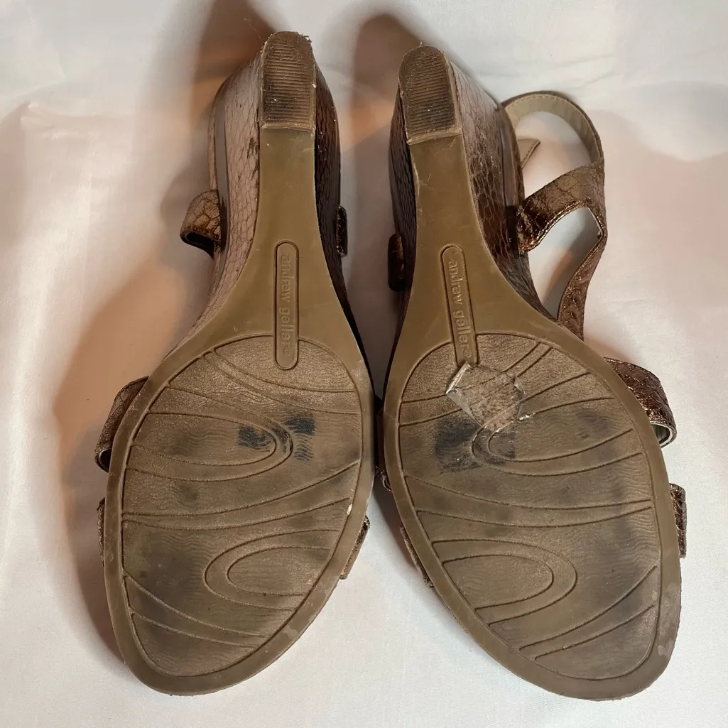 Andrew Geller Elden Metallic Bronze Wedges size 8.5 Snakeskin Print Sandals - Image 10