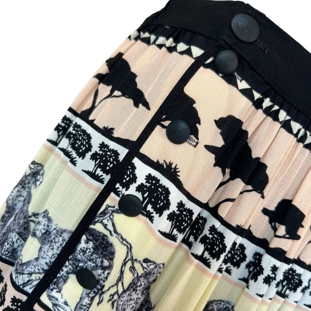 Vntg 80’s Dorothy Schoelen Safari Print Maxi Skirt Black Size 6 - Image 6