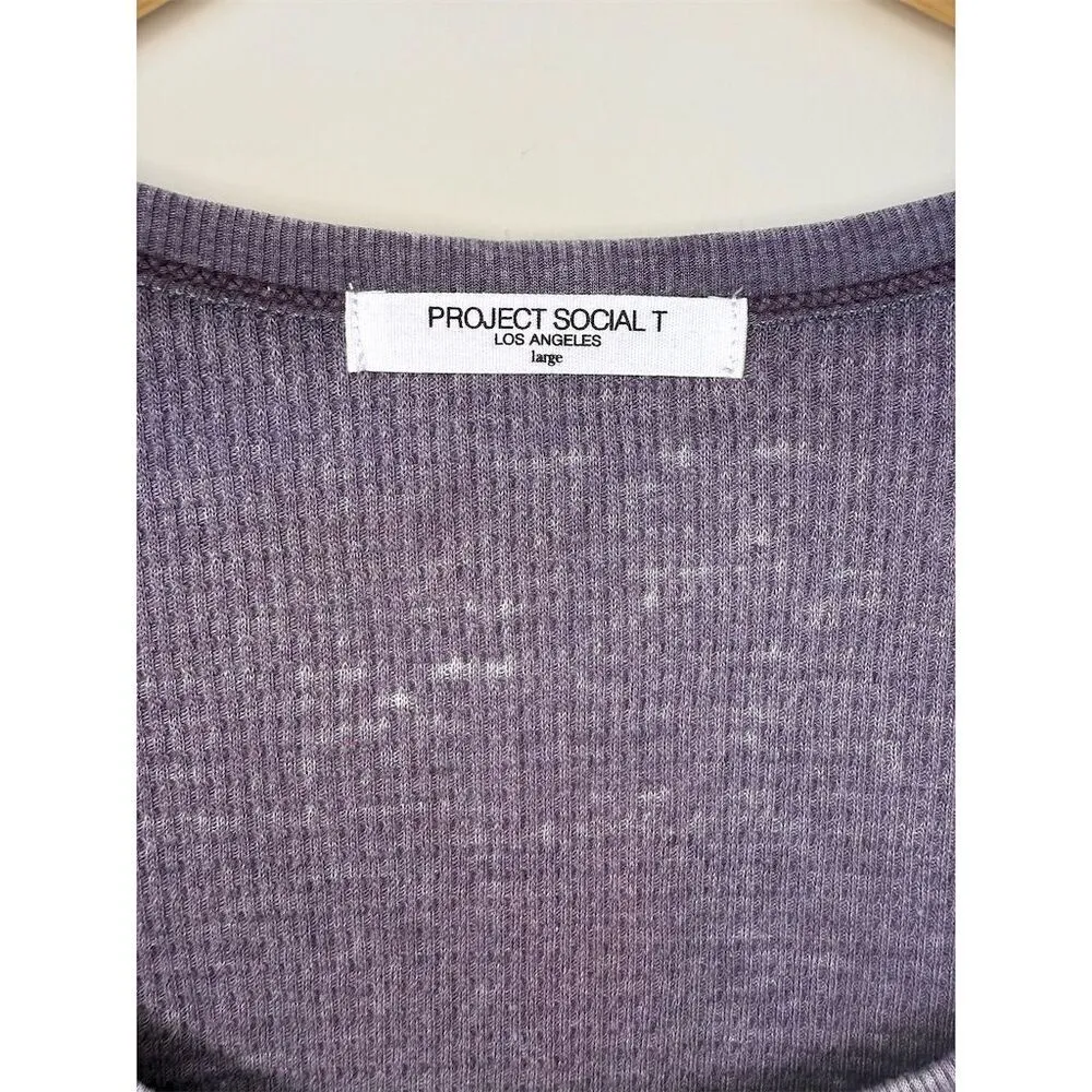 NWOT Project Social T Women's Most Wanted Burnout Henley Tee Sz L Purple Ribbed - Image 4
