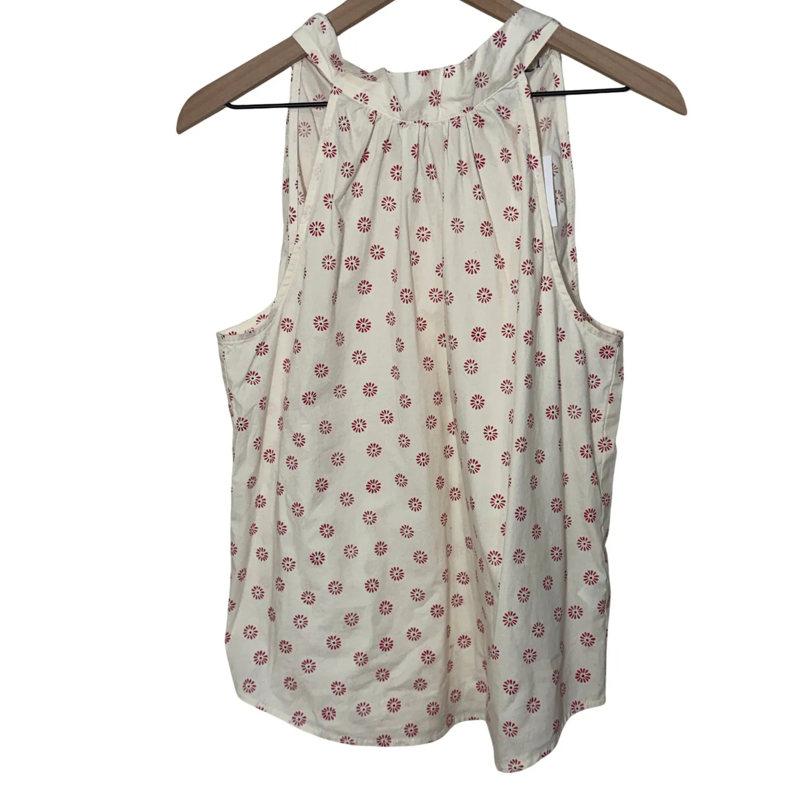 J. Crew Cream Red Floral Tie Neck Sleeveless Top Shirt Size 6 Casual Career Work - Image 2