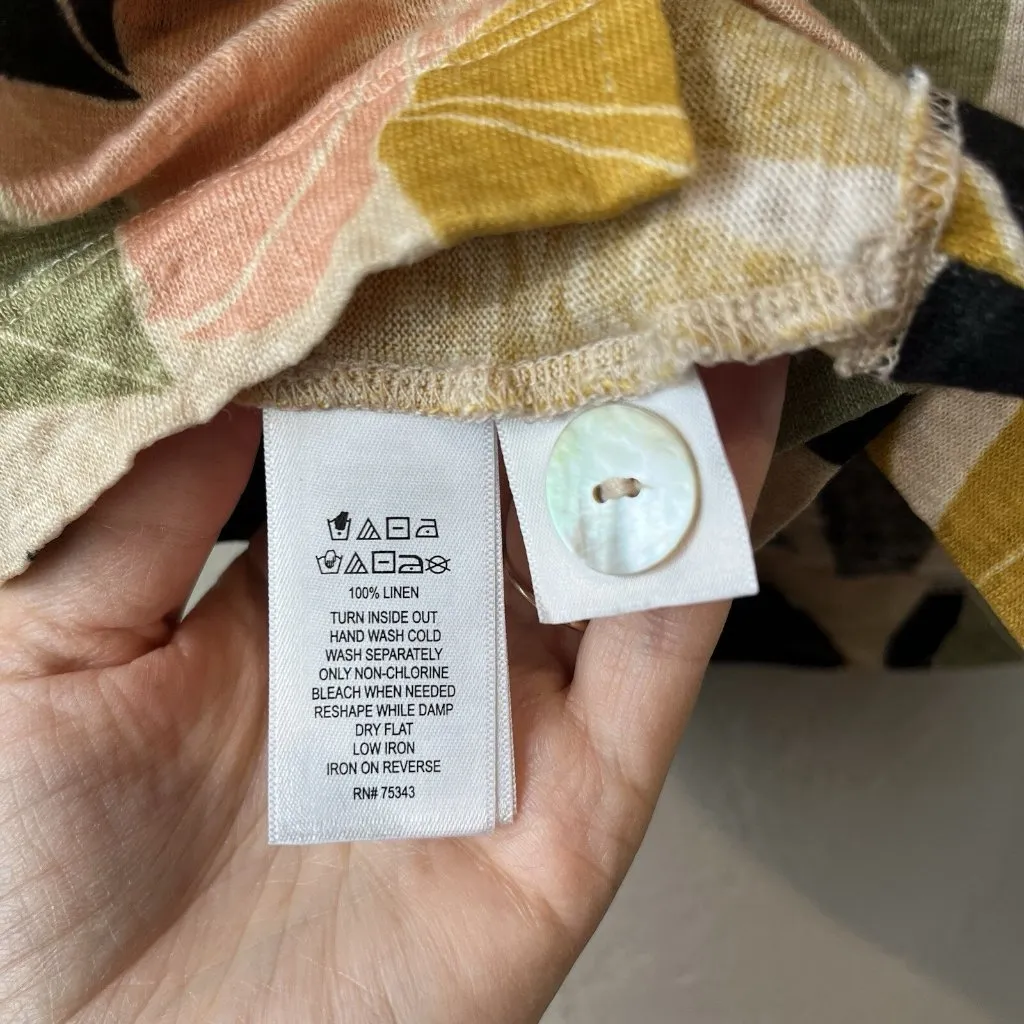 Linen Top Floral Costal Resort Vacation Beach Lagenlook Tropical Art Wear Boho M - Image 9