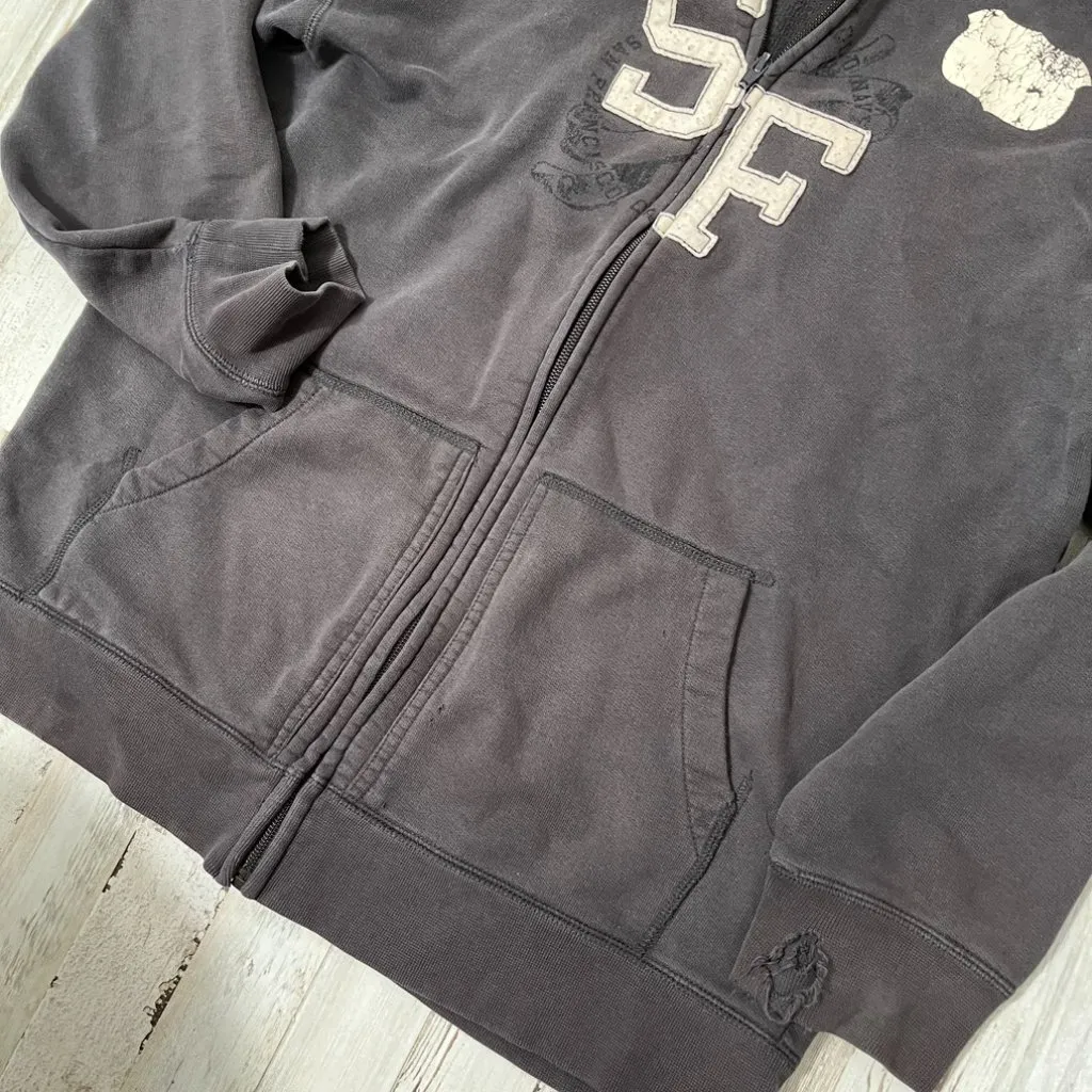 Vintage Y2K Old Navy San Francisco Gray Faded Thrashed Zip‎ Hoodie Womens Large - Image 3