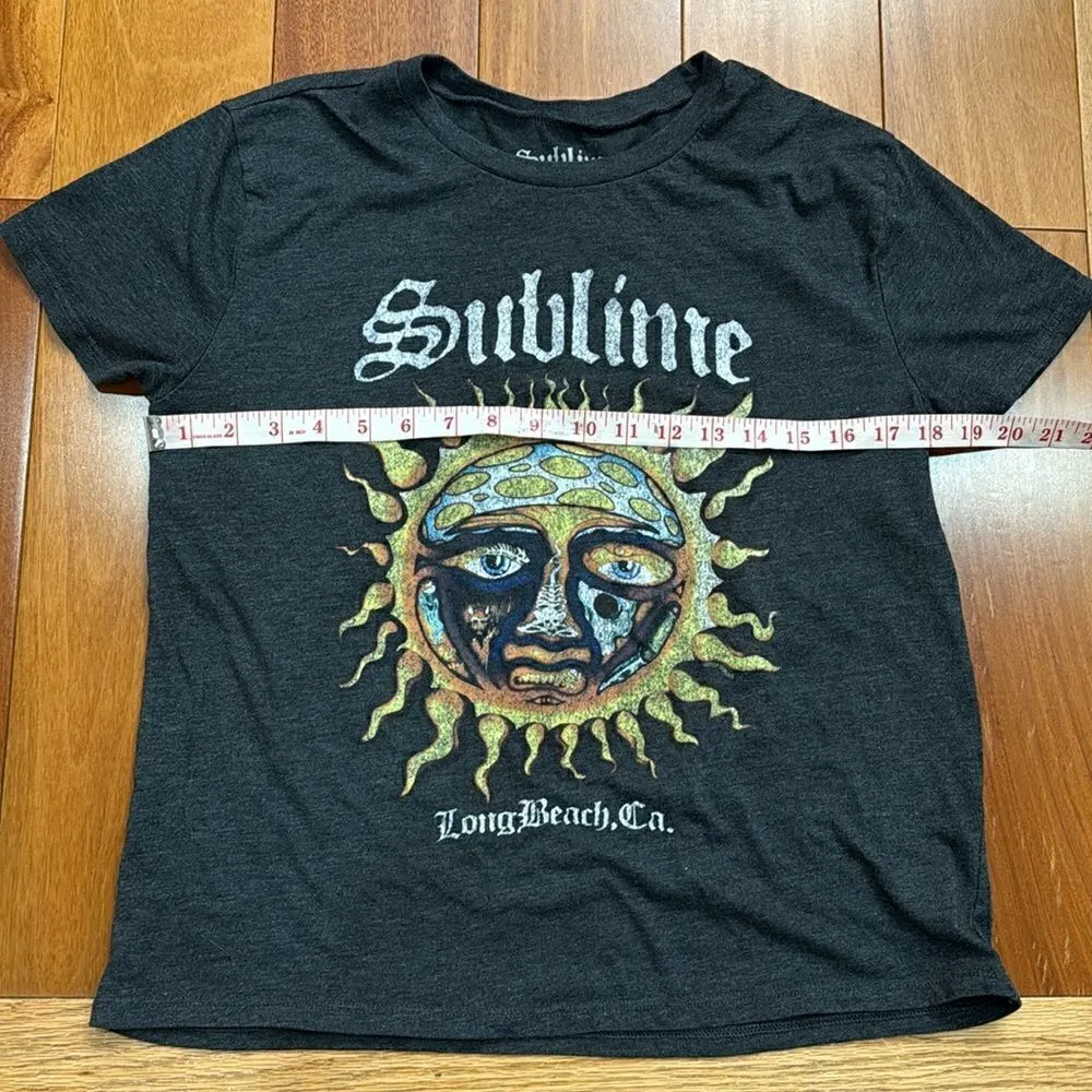 Sublime Black Flaming Sun Long Beach, CA band Graphic T-Shirt Women's Size M - Image 4