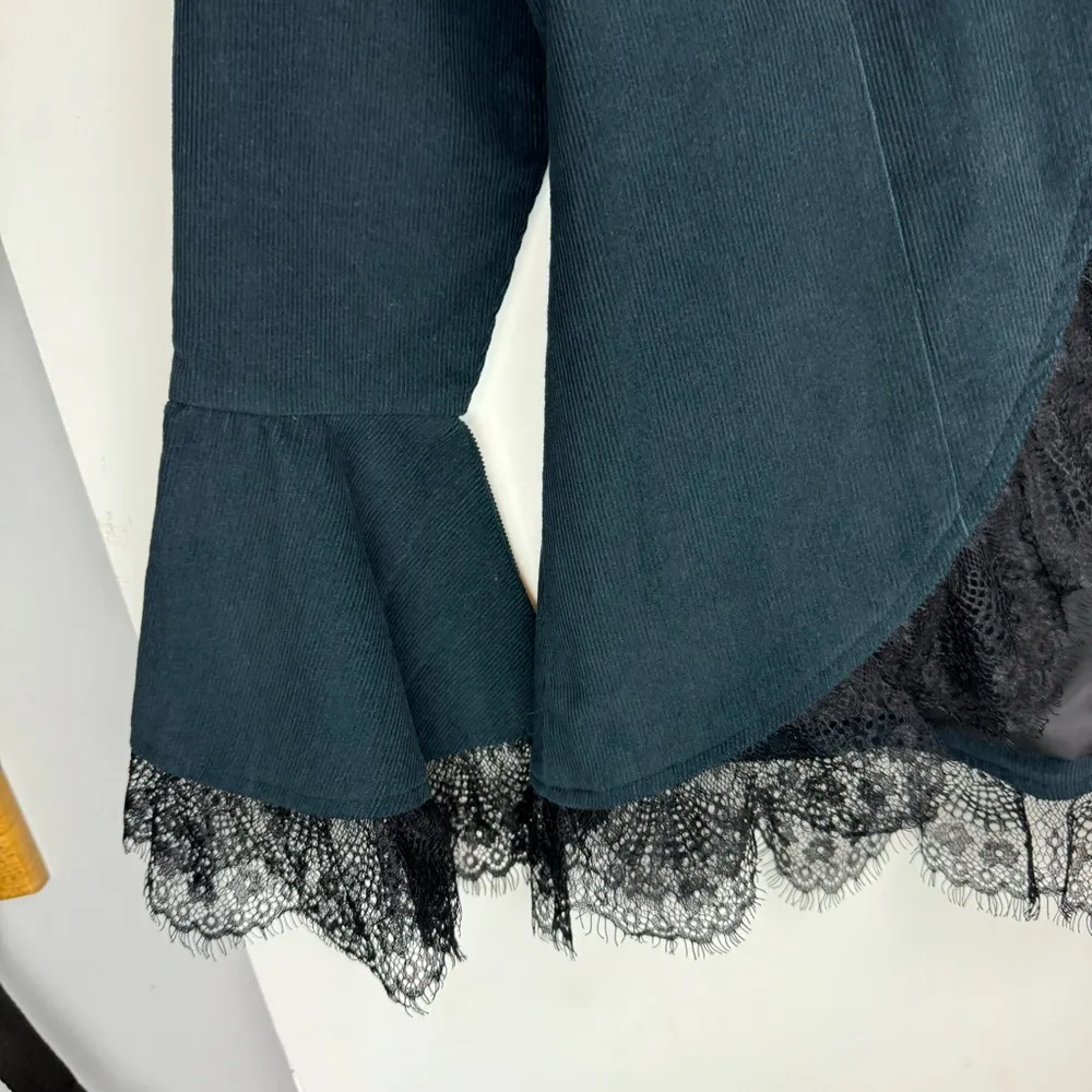 The Pyramid Collection Corduroy Corset Lace Up Jacket Sz Small Lace Trim Black - Image 8