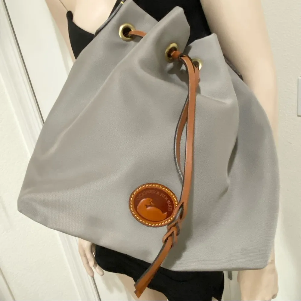 Dooney & Bourke Gray Nylon Drawstring Bucket Shoulder Bag - Image 5