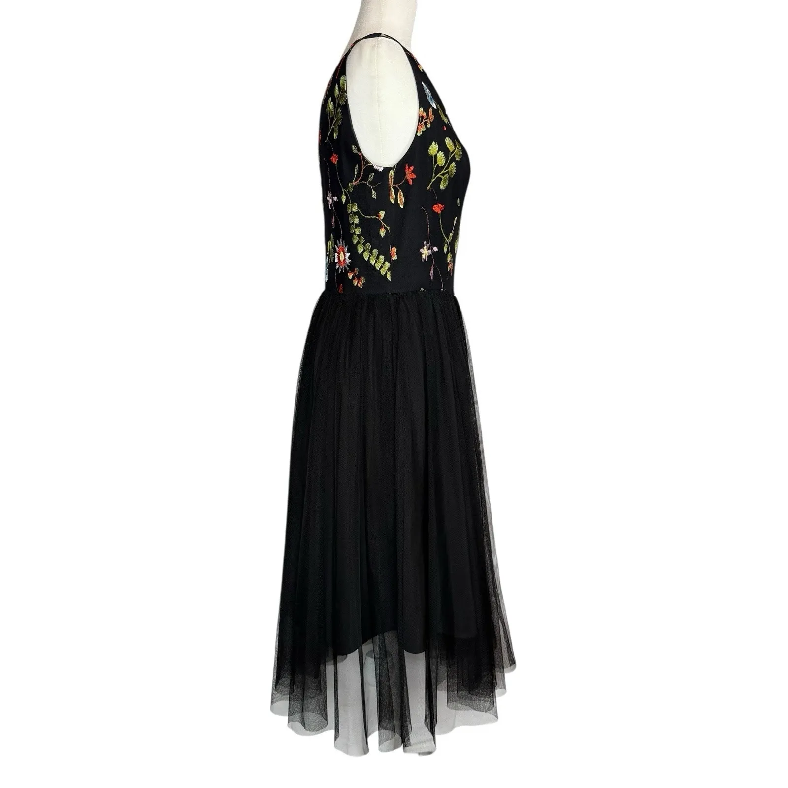 Vissavi Vintage Y2K 8 Tulle Illusion Mesh Dress Embroidered Floral Semi‎ Formal Black - Image 4