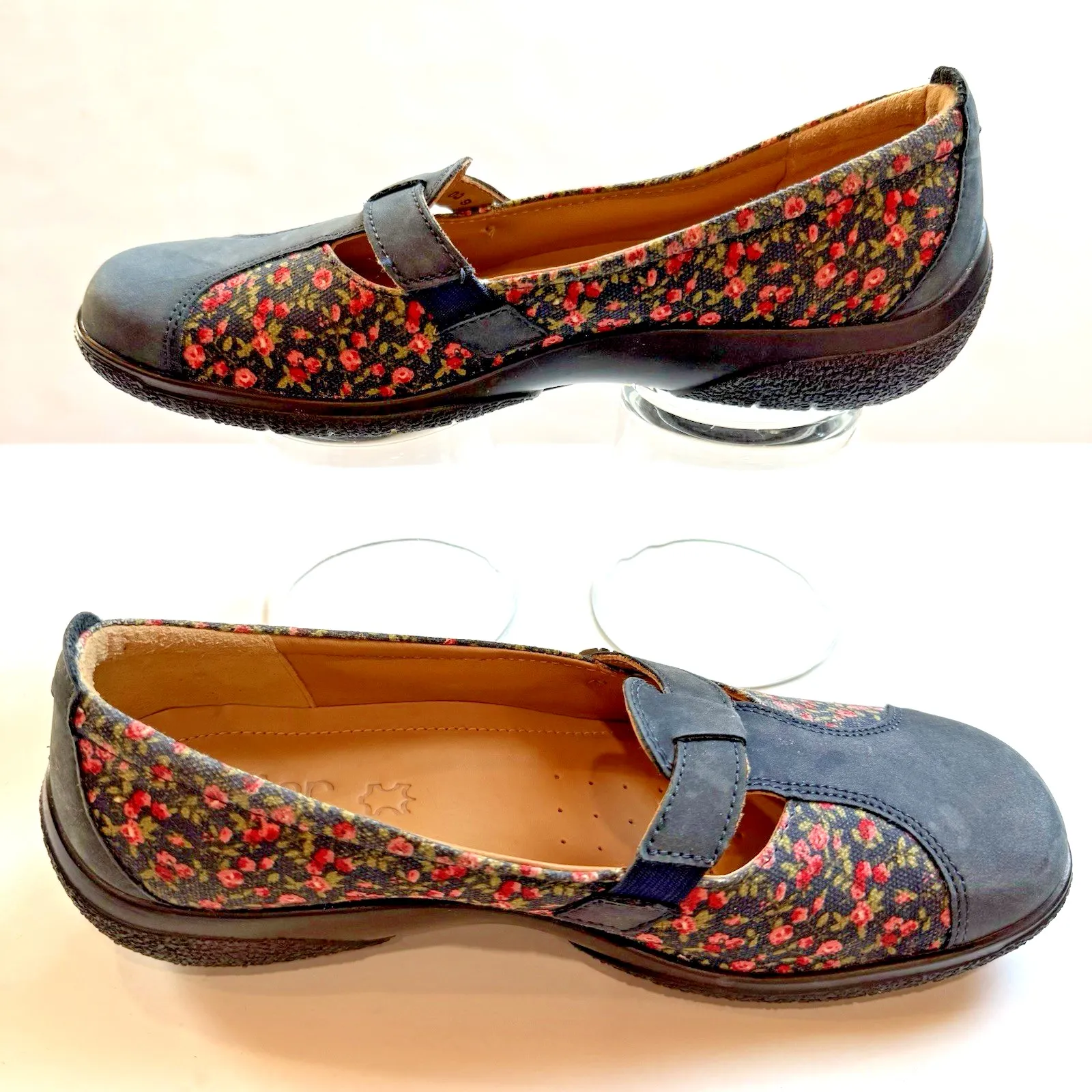 Hotter Leather Mary Jane Shoes Women US 7 EU 38 Nirvana Floral Slip On Comfort Blue - Image 4