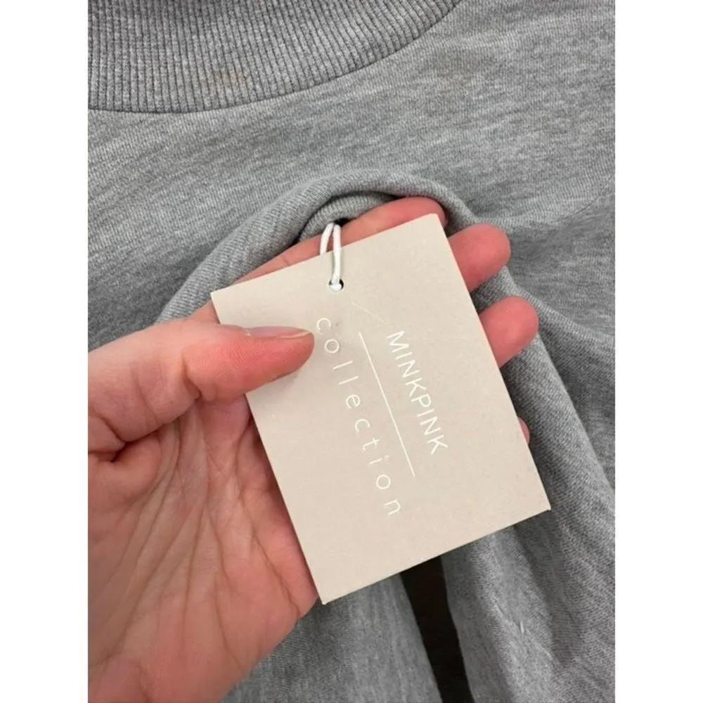 NWT MinkPink Women's Tie Front Mock Neck Pullover Sweatshirt Gray Marled Size XS - Image 6