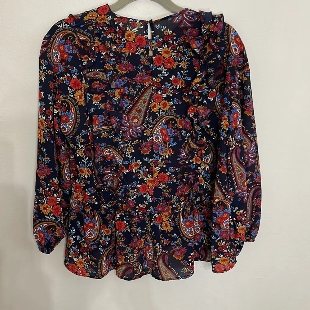 H&M Exaggerated ruffle paisley floral print  long sleeve blouse Size 2 - Image 7