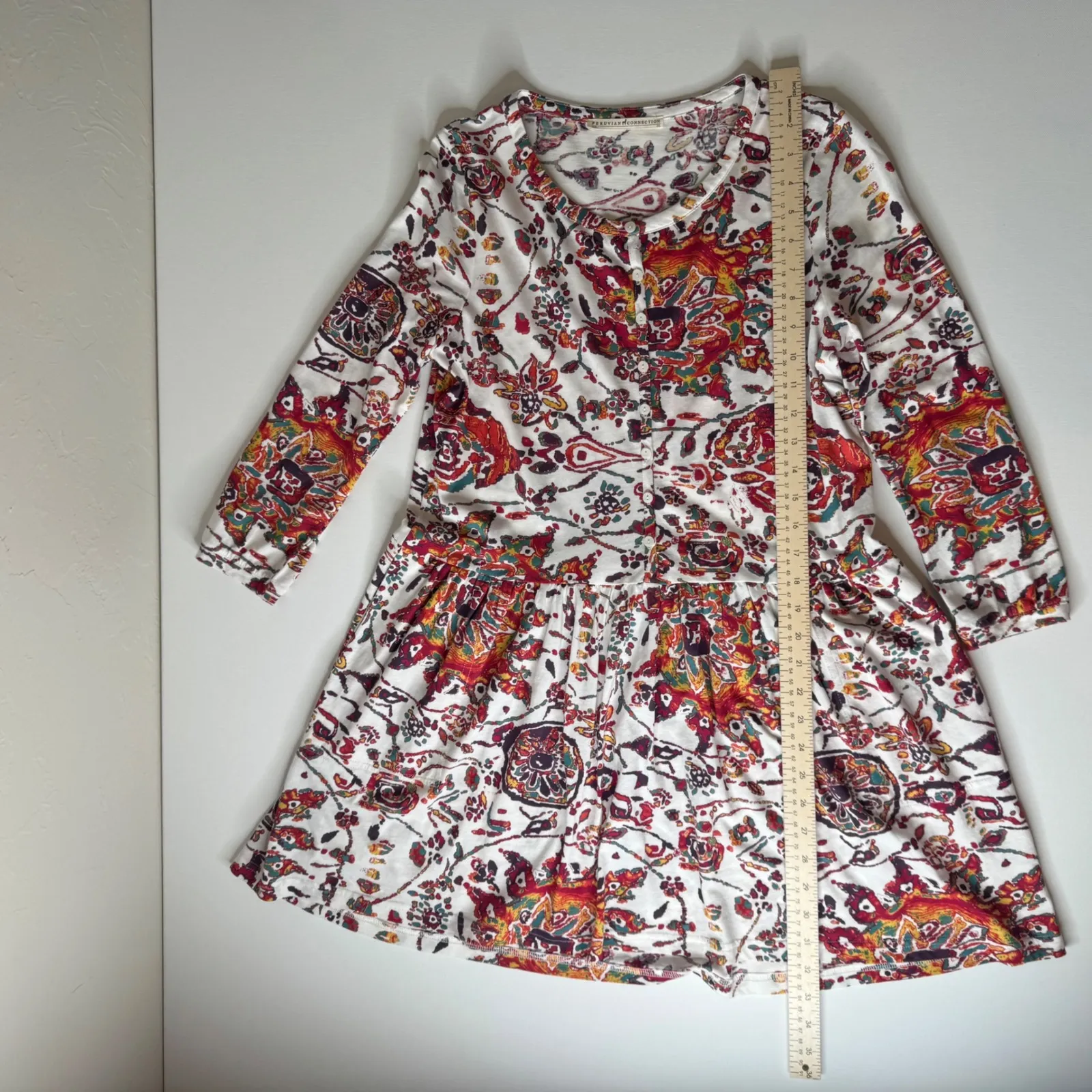 Peruvian Connection Goa Tunic in Pearl Sz XS Dress Floral Colorful Boho Festival - Image 9