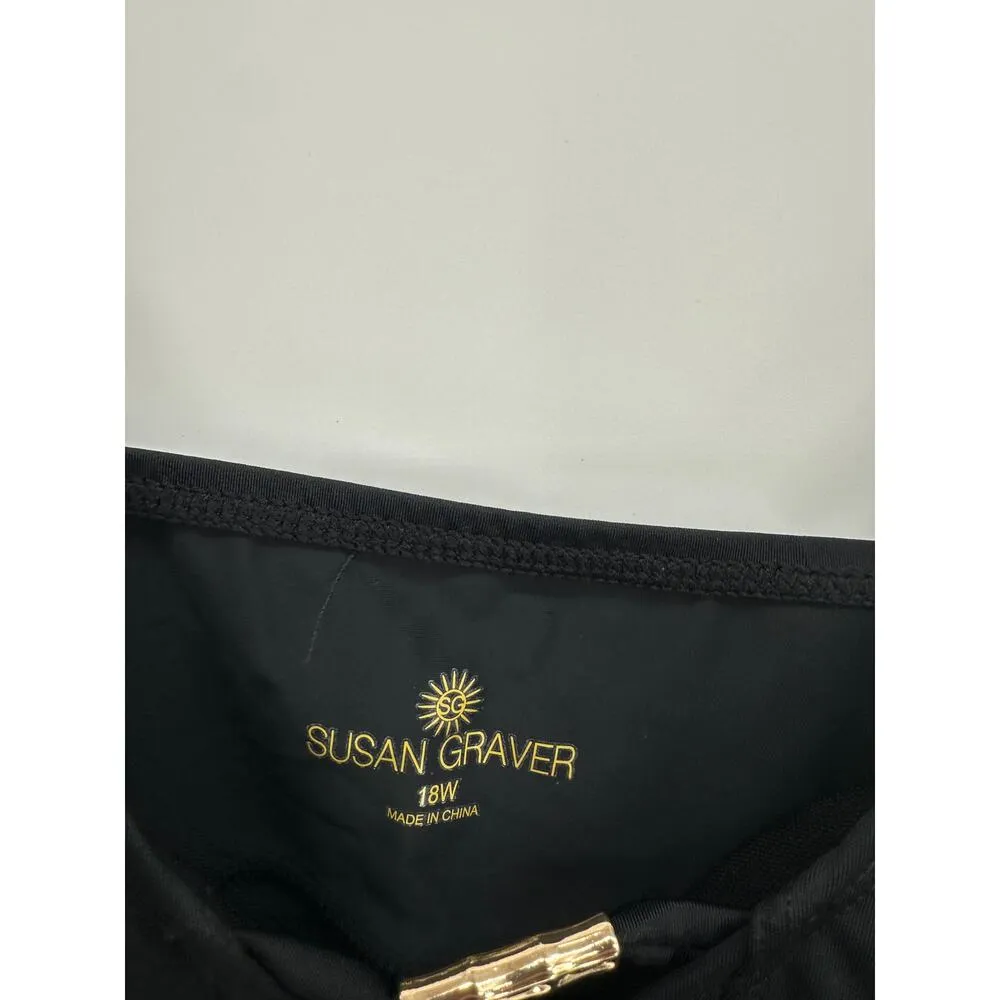 Susan Graver Womens Black Tankini Size 18W V Neck Gold Hardware Beach Swim Vaca - Image 4