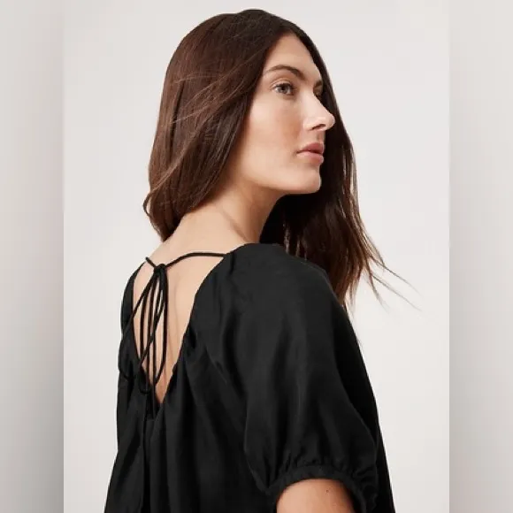 Banana Republic Linen Blend Puff Sleeve Mini Dress in Black L - Image 3