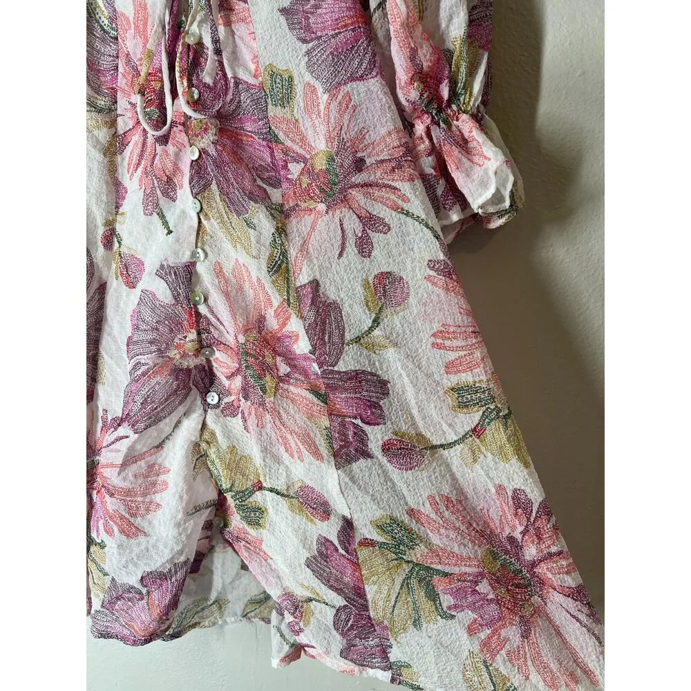 Olivaceous Floral Puff Sleeve Mini Dress Womens Sz S A Line Flowy Boho Feminine - Image 4