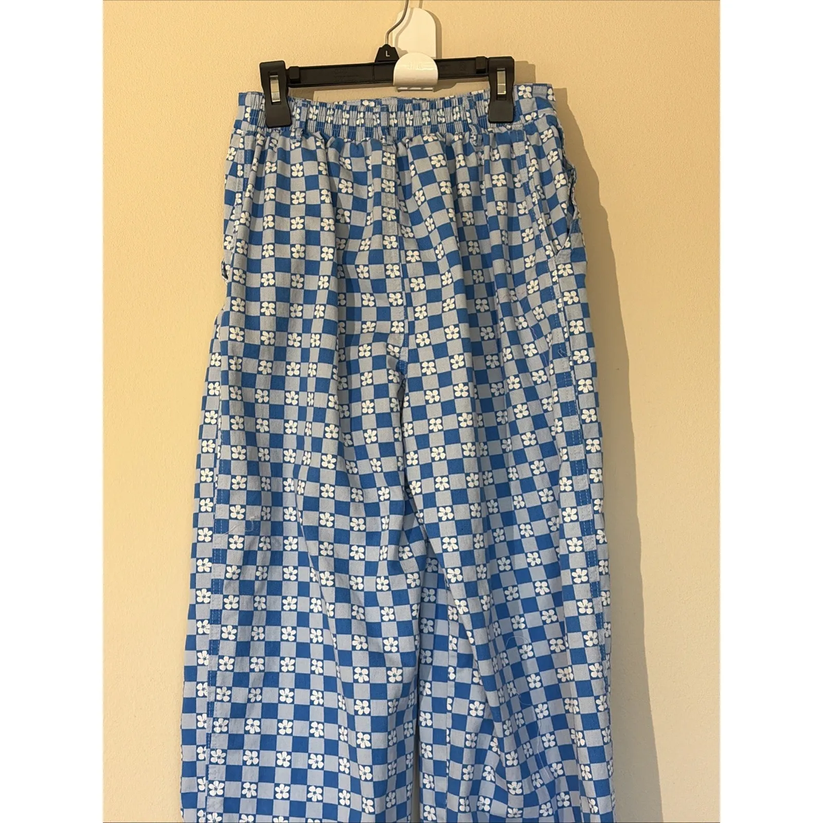 Wild Fable Blue Tropical Floral Checkerboard Boho Wide Leg Cotton Pants Women XS - Image 6