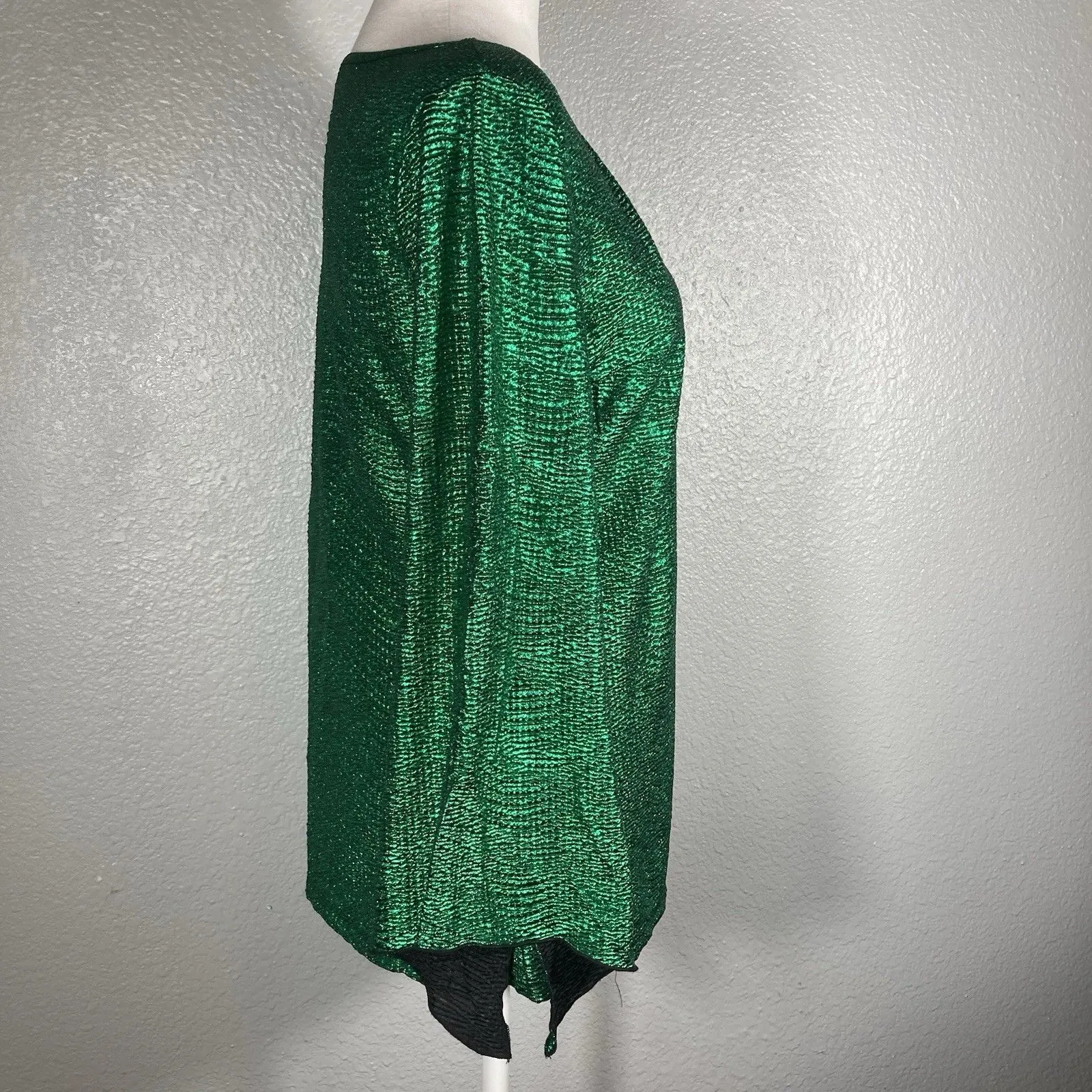 Kelly Green Blouse Women M Flutter Split Sleeve Top Shiny Shimmery New Years Eve - Image 6