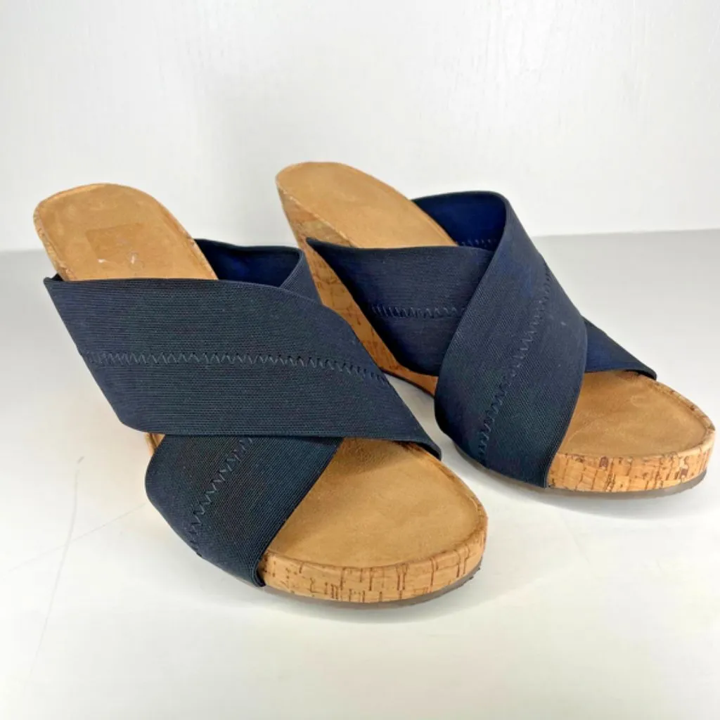 Party Plush Women's Black Stretch Open Toe Cork Wedge Sandal Size 9 - Image 3