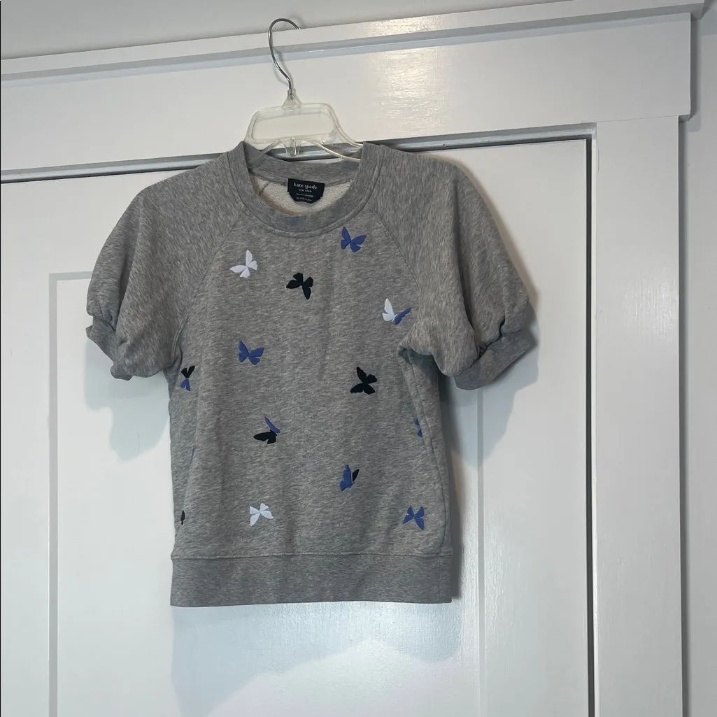 Kate Spade Gray Sweatshirt with Butterfly Design size XS. - Image 3