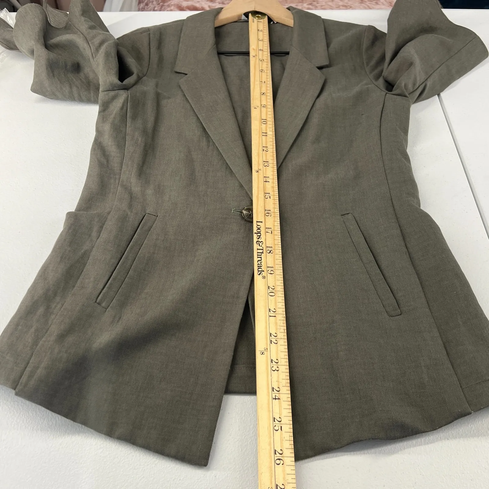 Lola & Sophie Blazer Jacket Womens XS Olive Gray Tie Sleeve Single Breasted Green - Image 3