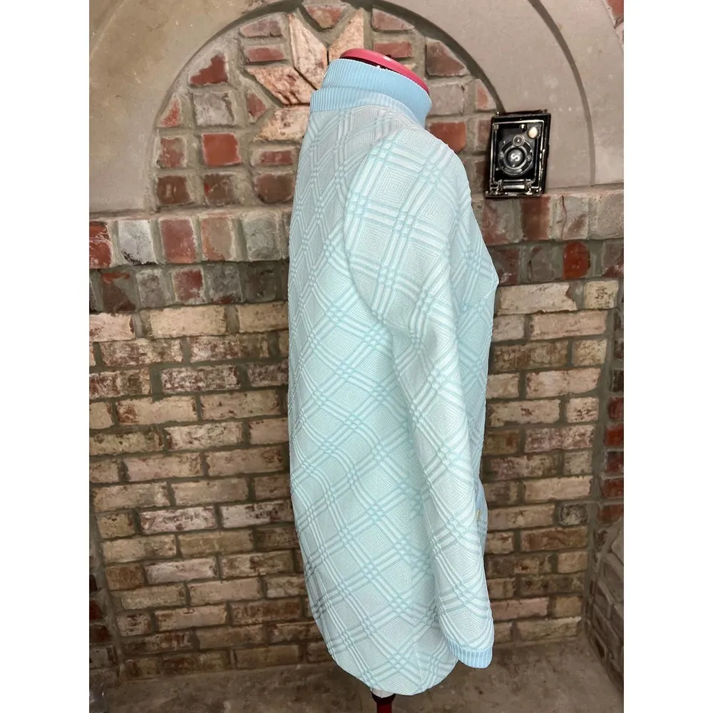 Butte Knit cardigan sweater set textured geometric mock neck 1950s Blue - Image 13