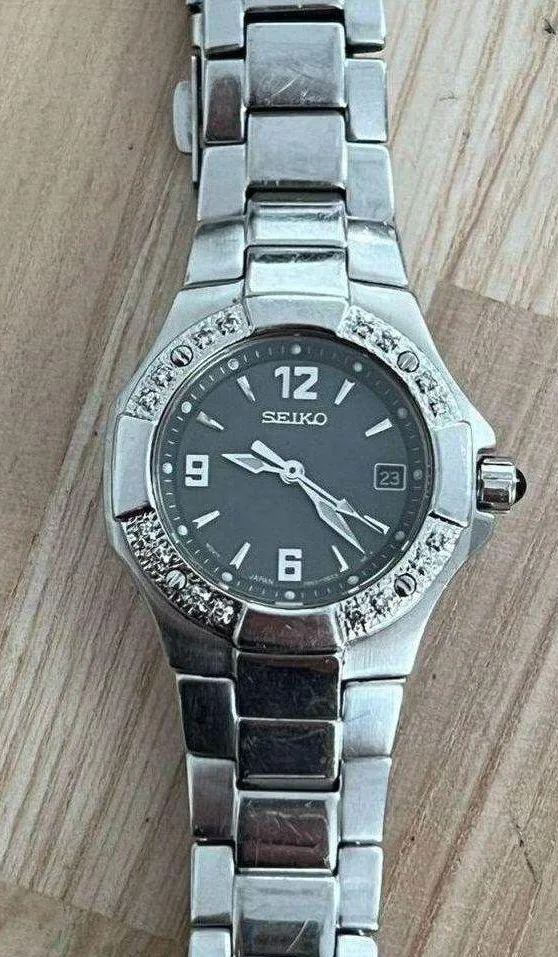 Seiko Coutura Ladies Watch RARE Diamonds Black Pearl Dial Stainless Bracelet - Image 6