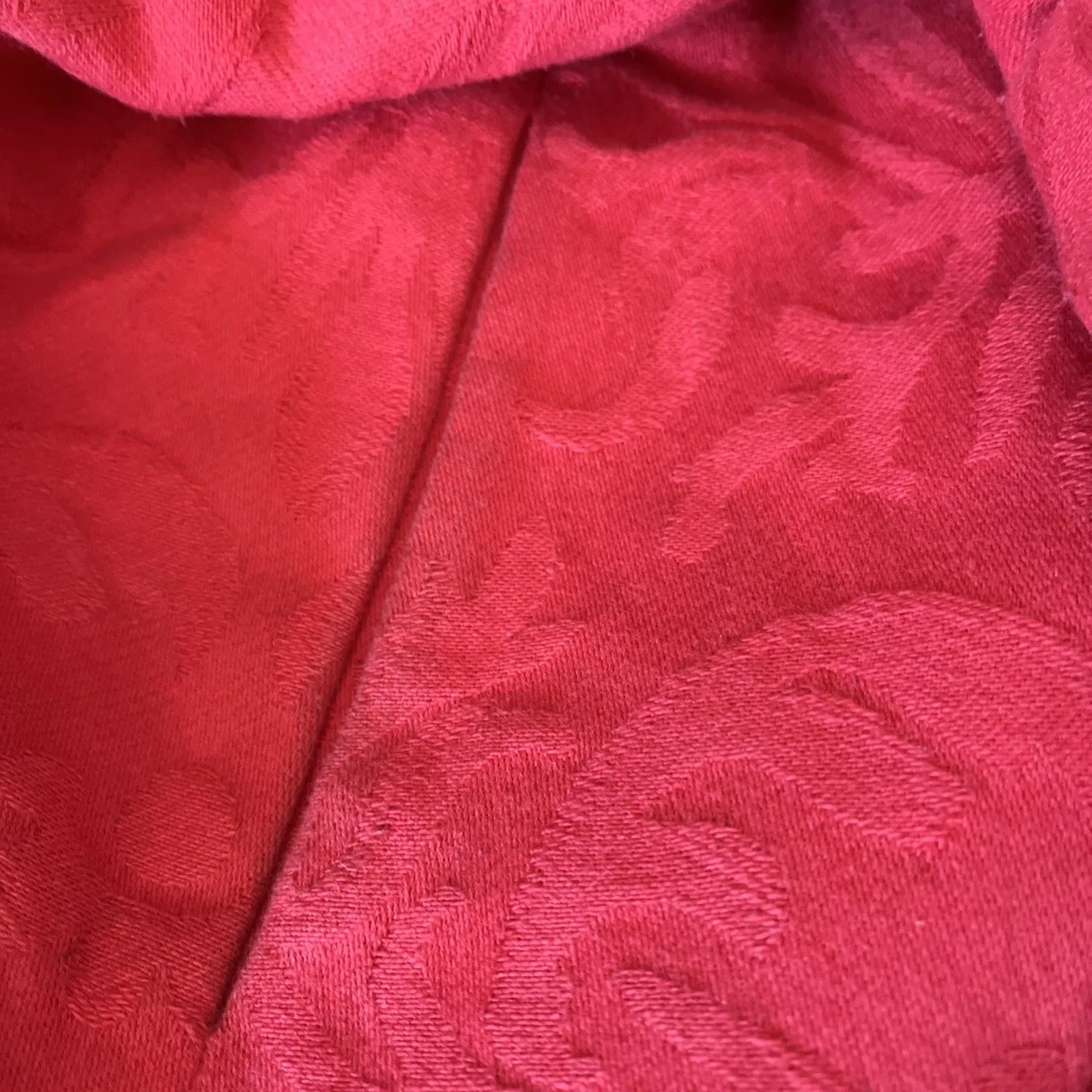 Desigual Long Trench Coat L Red Cotton Tapestry Baroque Fairy Artsy Renaissance - Image 13