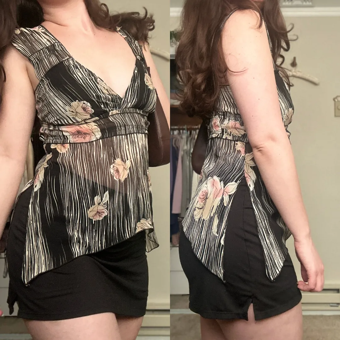 Vintage Arden B XS 90s Zebra Floral Rose Sheer Tank Top Going out Top Fairycore Black - Image 2