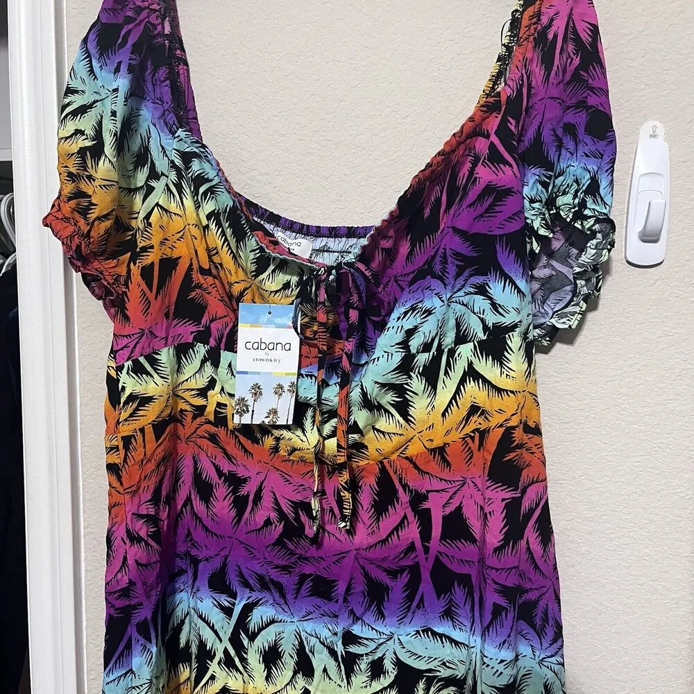 New Swim Coverup Cabana Rainbow Palm Tree Sundress Size XL NWT Crown & Ivy Beach - Image 3