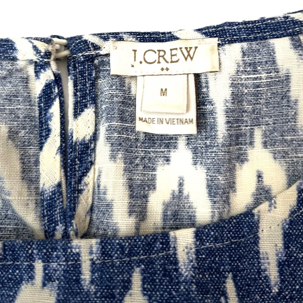 J. Crew Linen/Cotton Blend Blue & White Ikat Chevron Print SS Top - Image 3