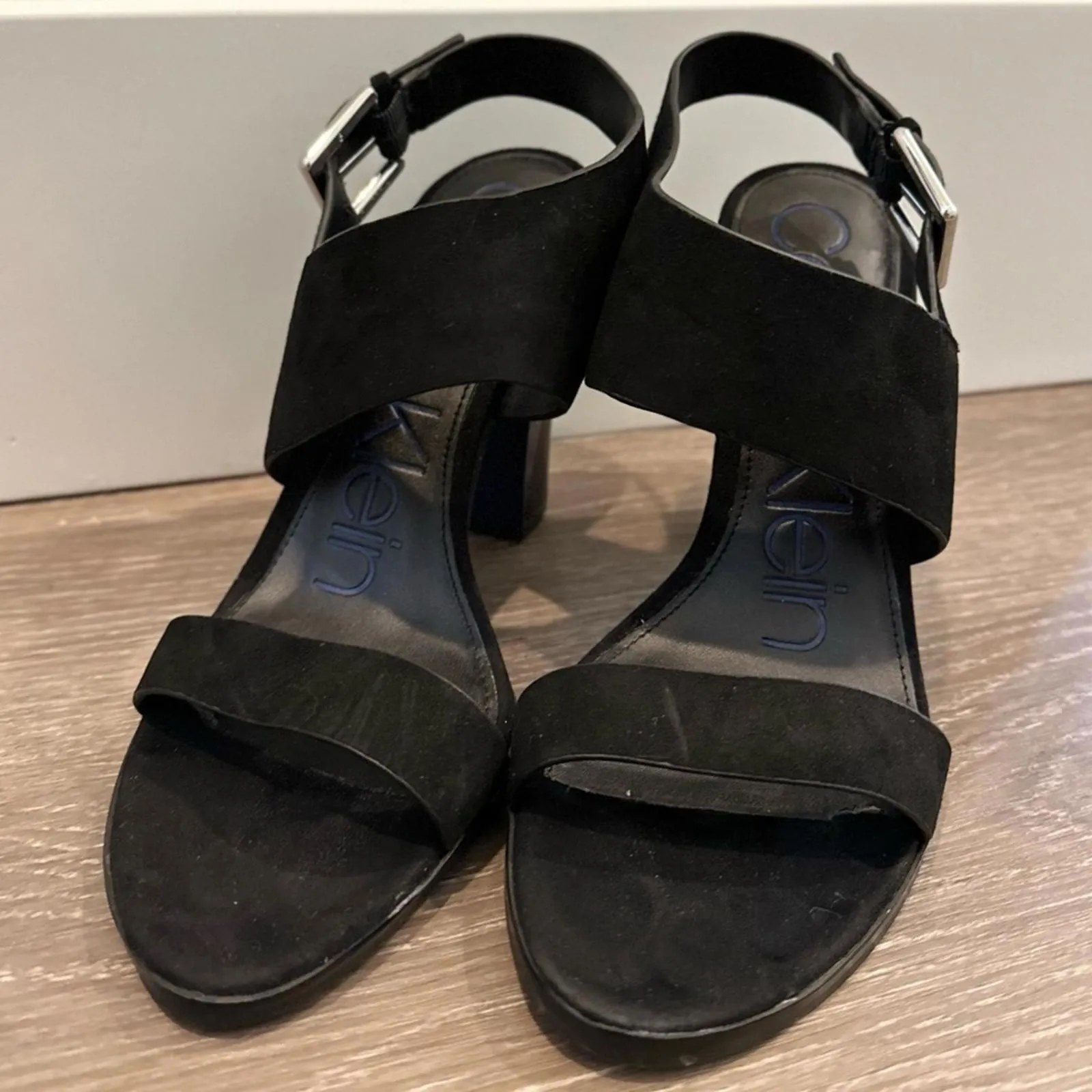 Calvin Klein Carina Dress Sandal Heel Blue Black Suede Size 6.5 - Image 3