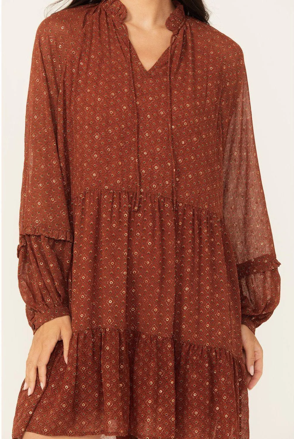 Molly Bracken Tiered Ruffle Collar Printed Voile Dress - Image 2