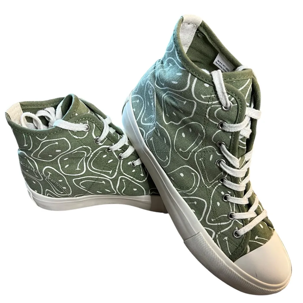 American Eagles Outfitters Platform Smiley Green Canvas High Top Shoes Sz 8 - Image 2