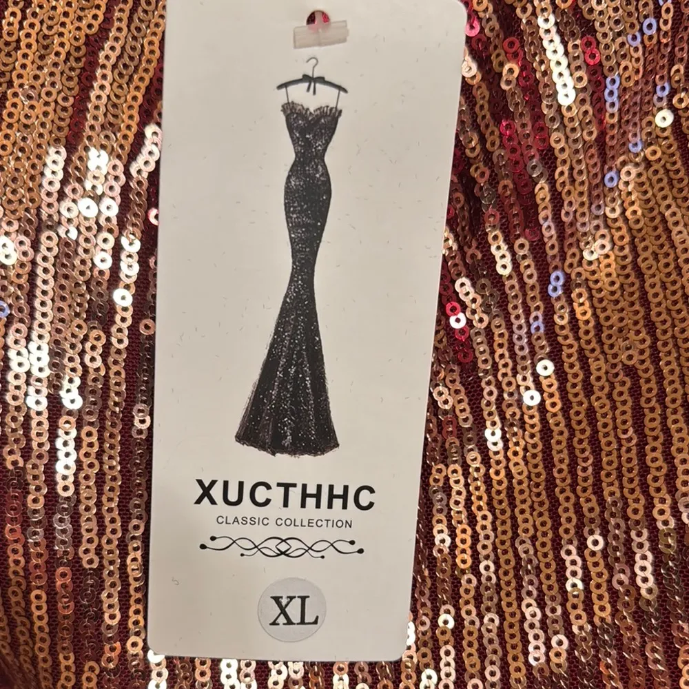 Long Sequin Dress Gold Size XL - Image 3