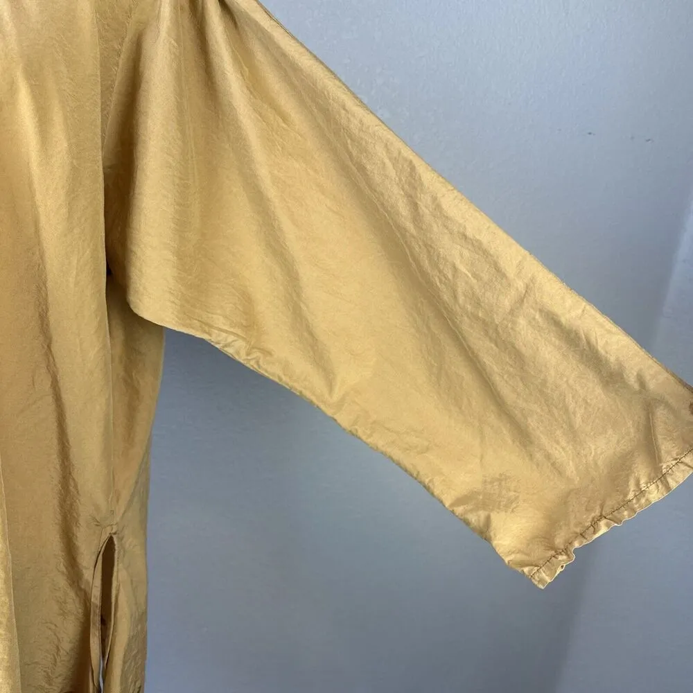 Blue Fish Womens 3/4 Tunic Size Plus 2 Gold Cotton Silk Hand Painted Vine Floral - Image 2