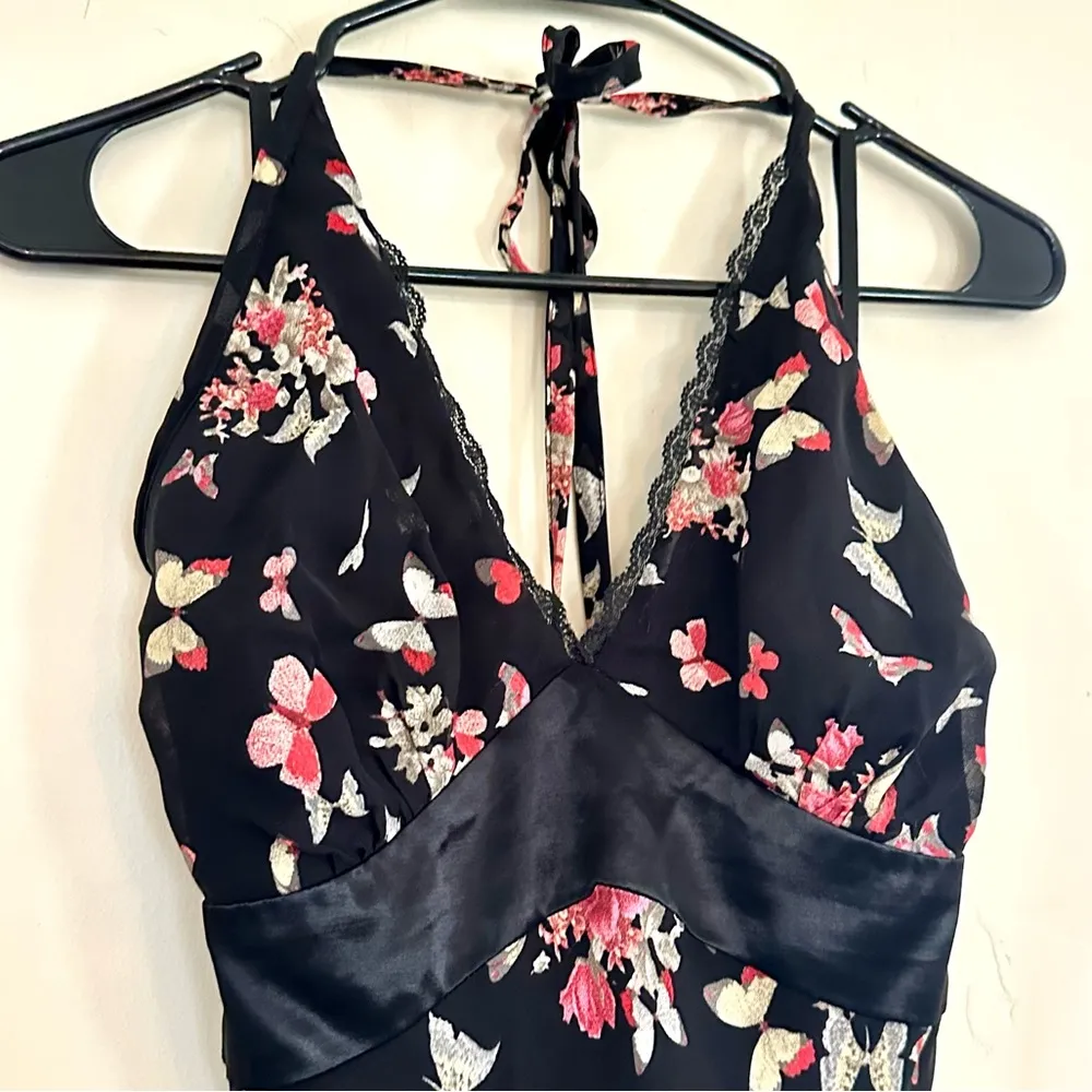 Vintage Y2K Butterfly Fringe Hem Halter Dress Goth Fairycore M Arden B Wet Seal Black Size M - Image 4