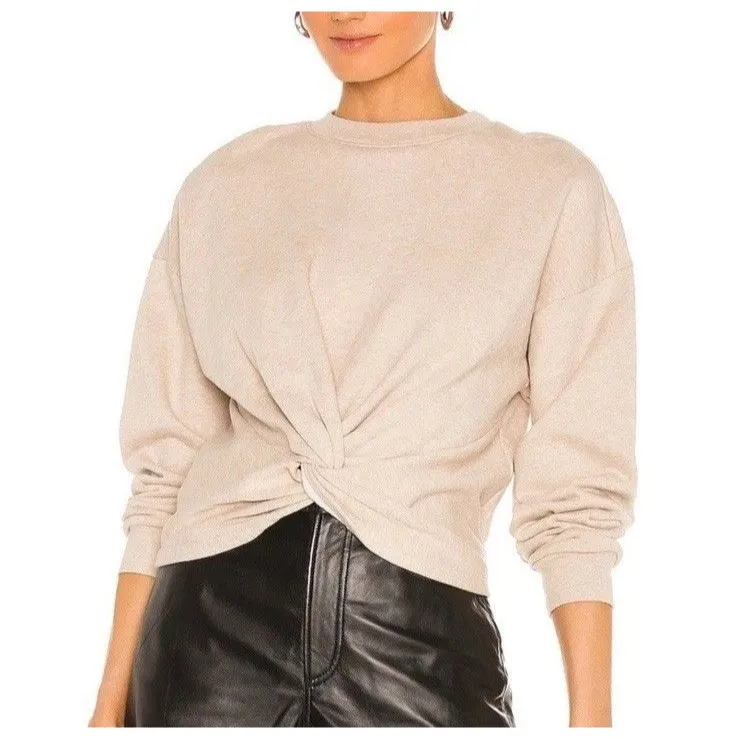 Frame Sweatshirt Womens XS Beige Oatmeal Heather Twist Front Terry Cloth Lined - Image 8