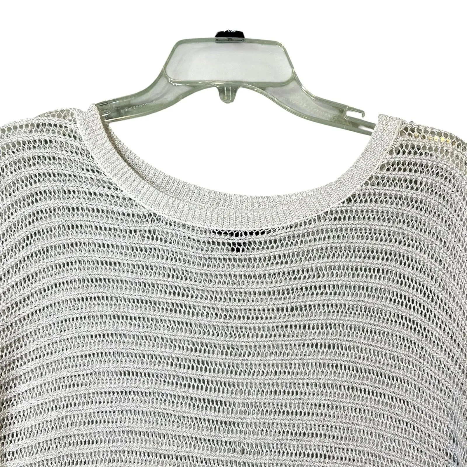 APT. 9 Sweater Womens Small Ivory Asymmetrical Hem Open Knit Tunic Top Metallic - Image 10