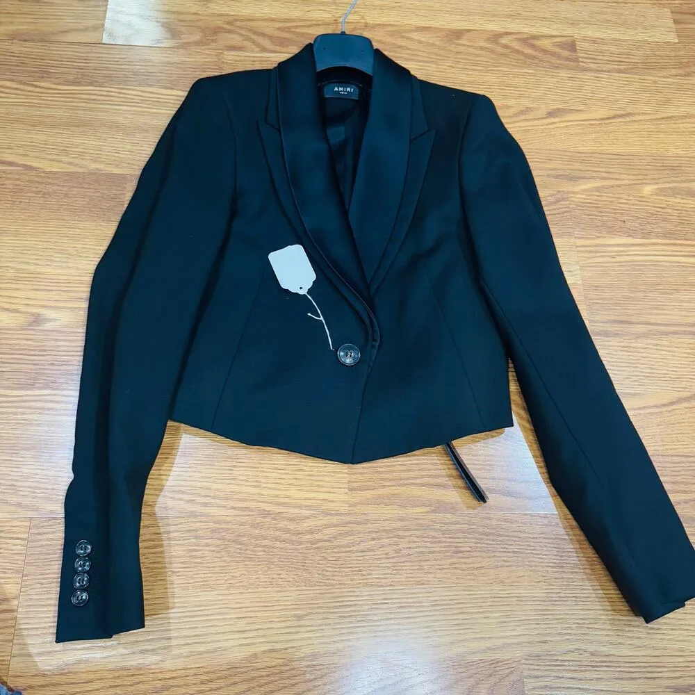 Amiri Black Double Collar Cropped Blazer Jacket women’s 42 Size undefined - Image 11