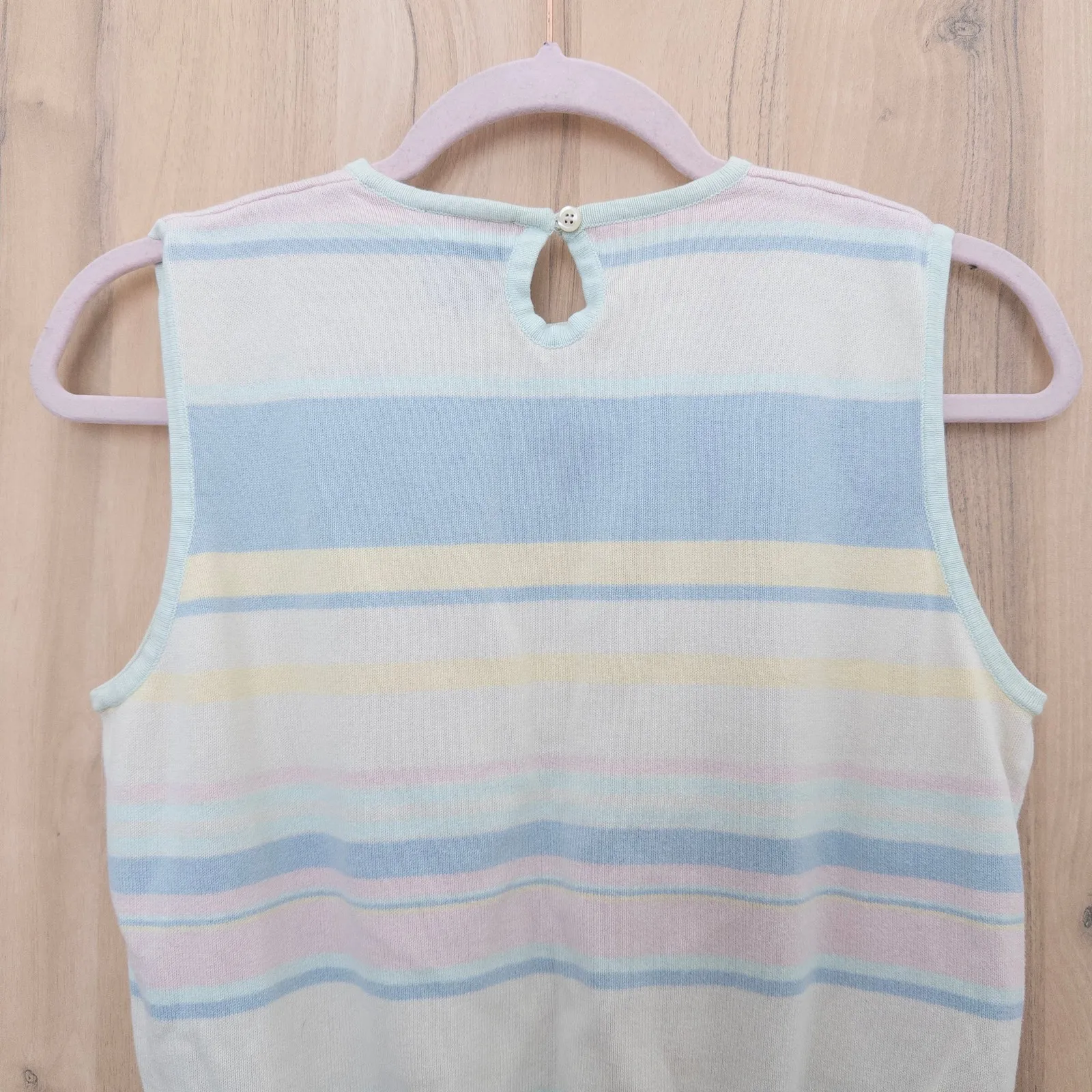 VTG Y2K Tommy Hilfiger Womens Sleeveless Sweater Top Size M Pastel Stripe Preppy - Image 6