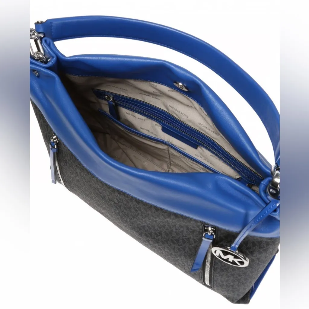 Michael Kors Lex Large Hobo Blue Black Logo Shoulder Crossbody Bag BRAND NEW - Image 2