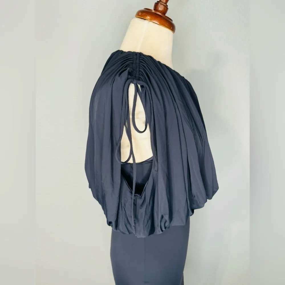 Zara New Black Sleeveless Draped Mini Balloon Casual Dress party Size M - Image 11