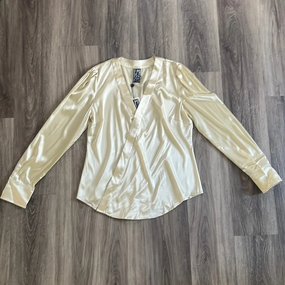 LM Style Bar Women’s Elegant Satin Silk Blend Wrap Top Evening Blouse Large - Image 2