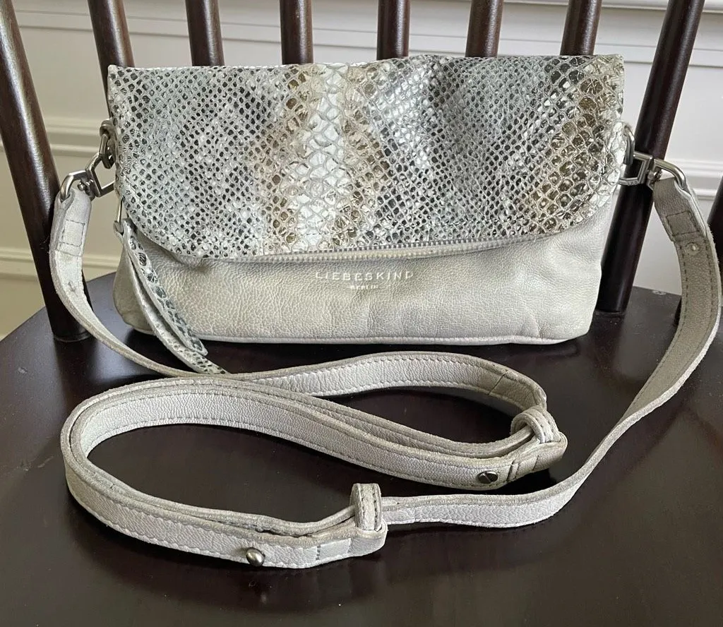 Liebeskind Berlin Nyala Goat Leather Colored Snake Crossbody Purse Bag Grey - Image 1