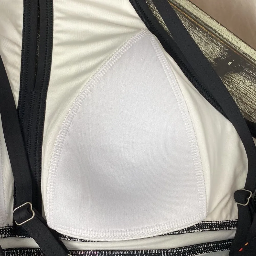 Land’s End Black Floral Print Keyhole Contour Tankini Swim Bathing Suit Top 8P - Image 4