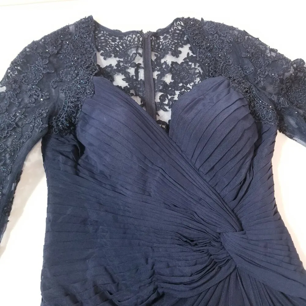 La Femme Rhinestones Beaded Lace Long Evening Gown - Image 8