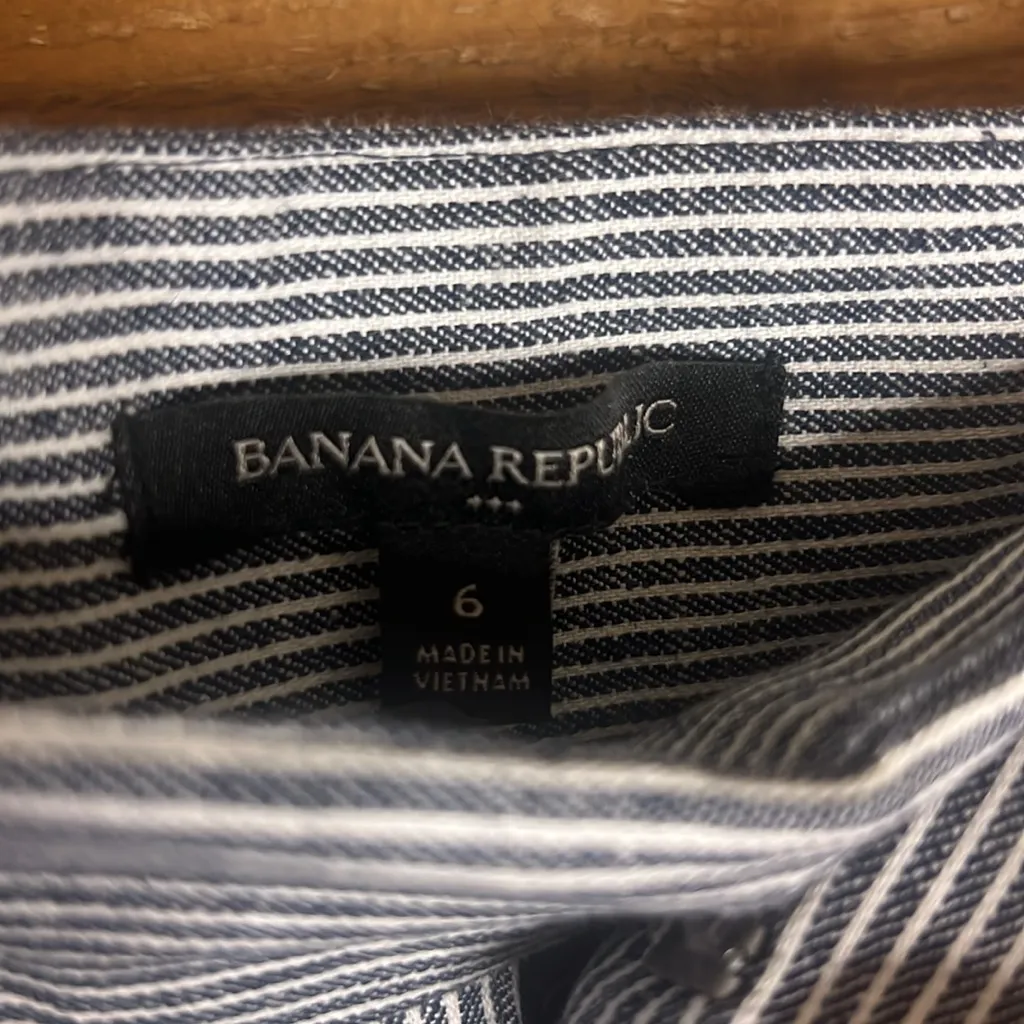 Banana Republic High Rise Pin Stripe Cargo Utility Baggy Straight Linen Pant 6 - Image 4