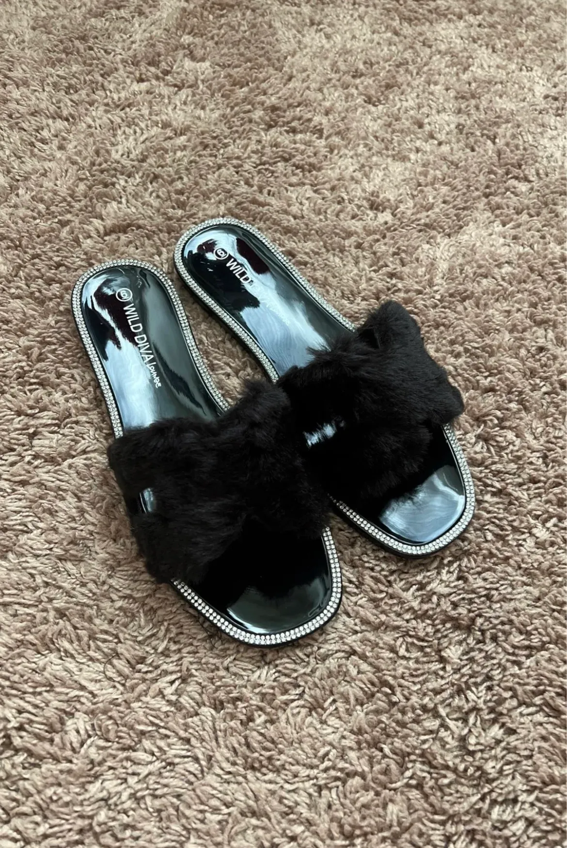 Black Faur Fur Embellished Sandals - Image 6