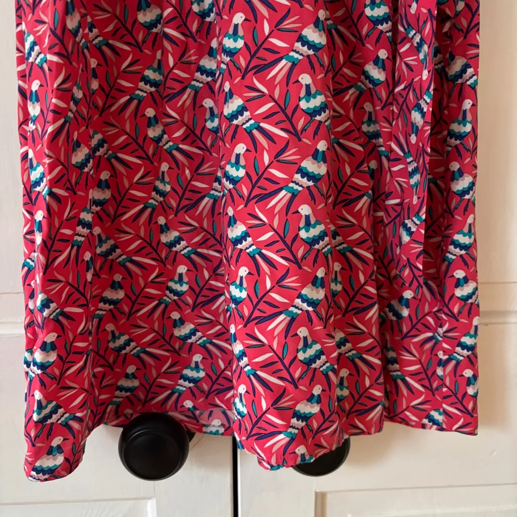 Boden Olwen Strawberry Split Bird Print Dress Size 6 Pink Midi Printed Summer - Image 5