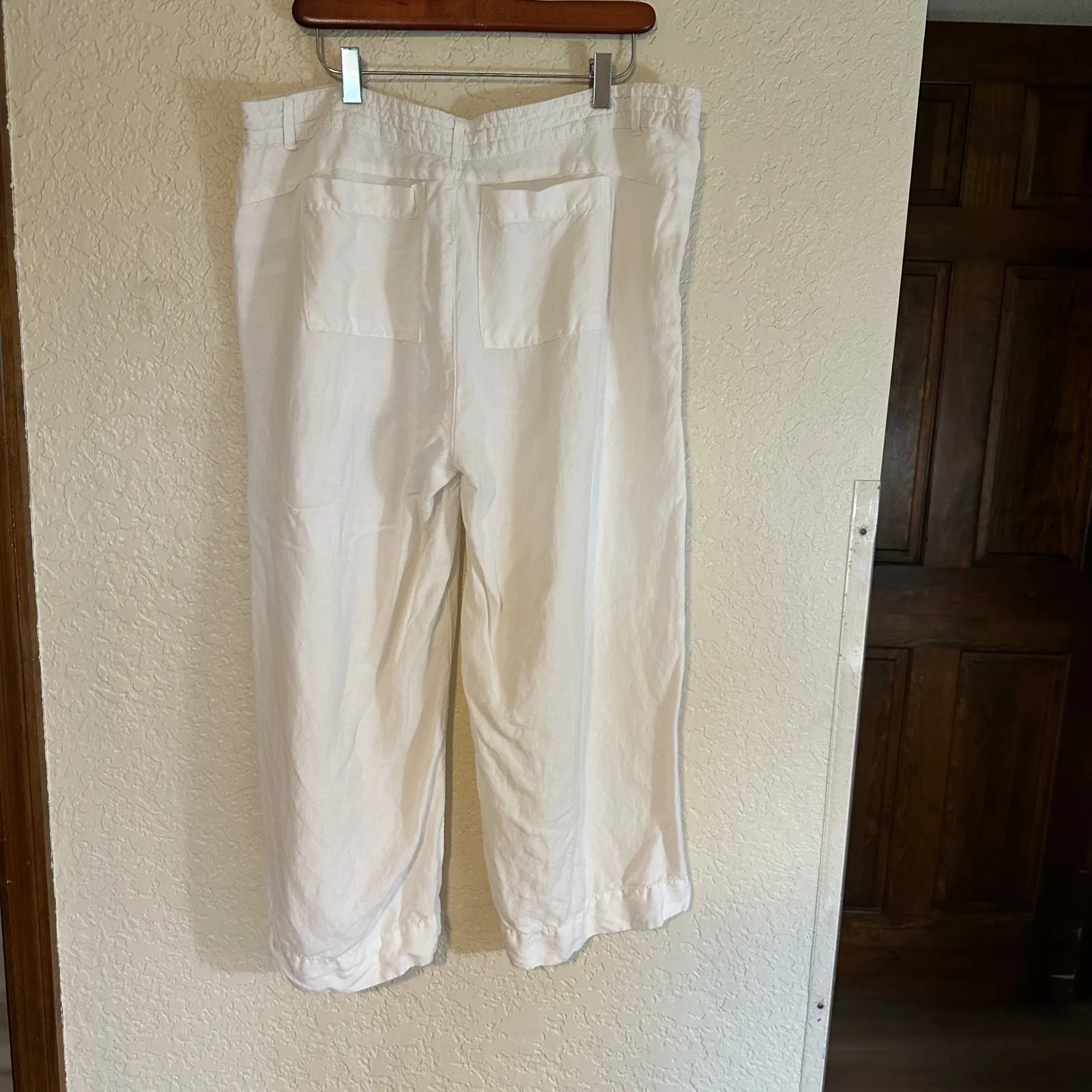 Democracy Women's Linen Blend Capri Pants Drawstring Waist Size 14 Off White - Image 4